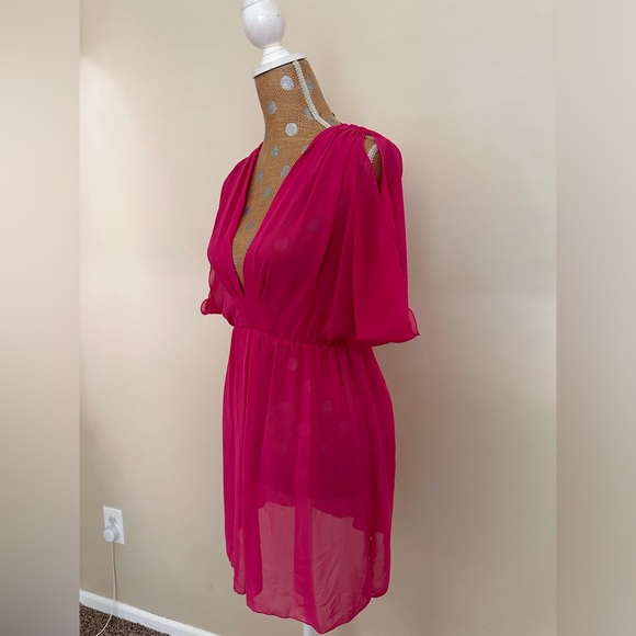 Bisou Bisou Sheer Deep V Neck Draped Sleeves Tunic - Picture 4 of 5